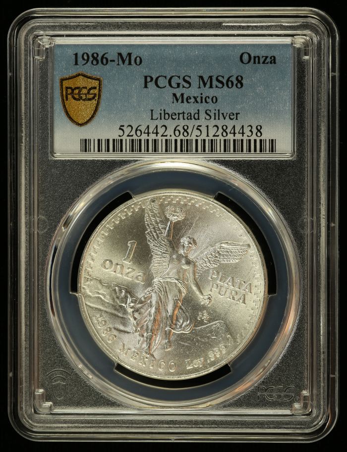 Modern Silver & Minors Onza 1986 Mo PCGS MS68 0144649