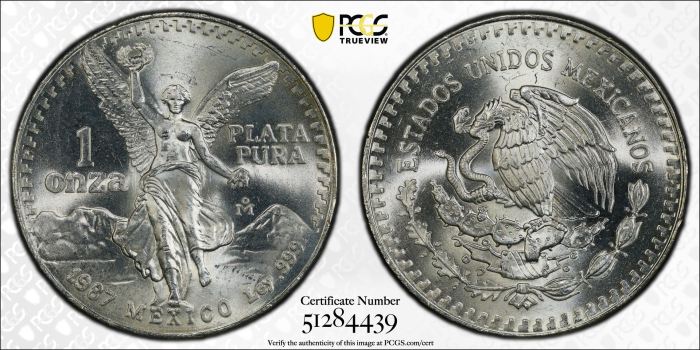 Modern Silver & Minors Onza 1987 Mo PCGS MS67 0144650