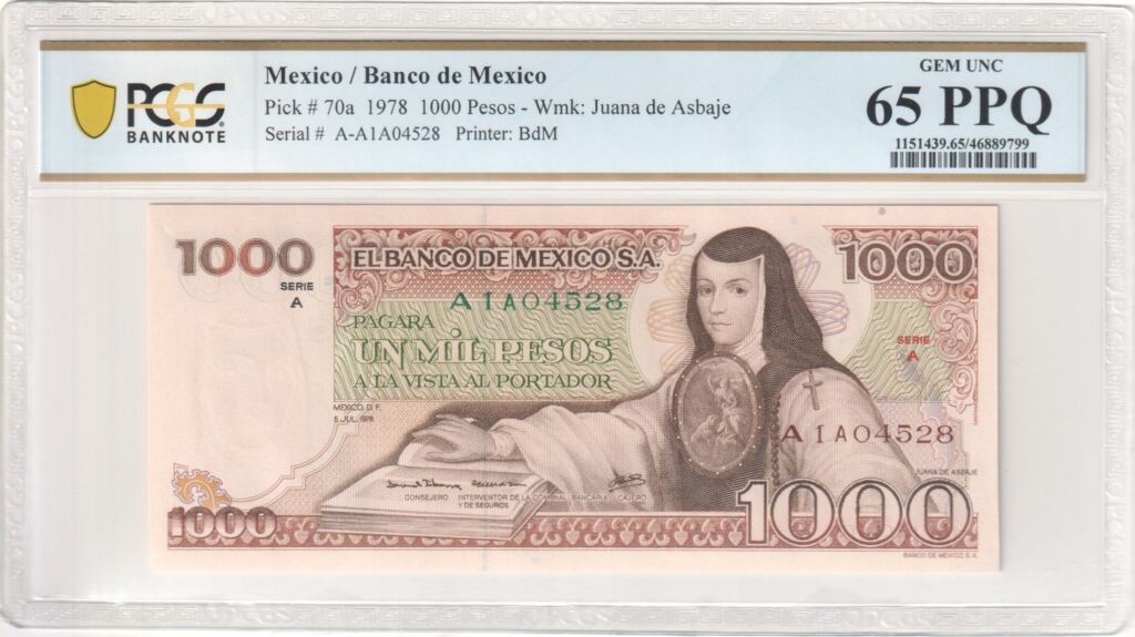 Banco De Mexico 1,000 Pesos 1978 Pick #70a PCGS Gem UNC65 PPQ f_35391Property of World Numismatics