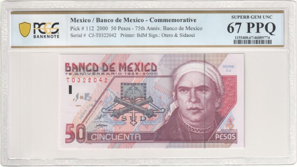 Banco De Mexico 50 Pesos 2000 Pick #112 PCGS Superb Gem UNC67 PPQ f_35392