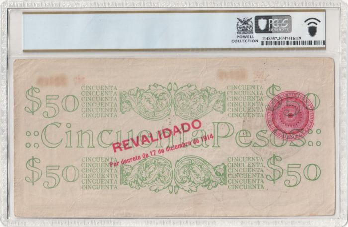 Revolutionary Currency 50 Pesos 1913 Chihuahua M909d PCGS VF30 f_35410