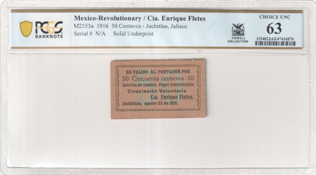 Revolutionary Currency 50 Centavos 1916 Jalisco M2553a PCGS Ch UNC63 f_35415Property of World Numismatics