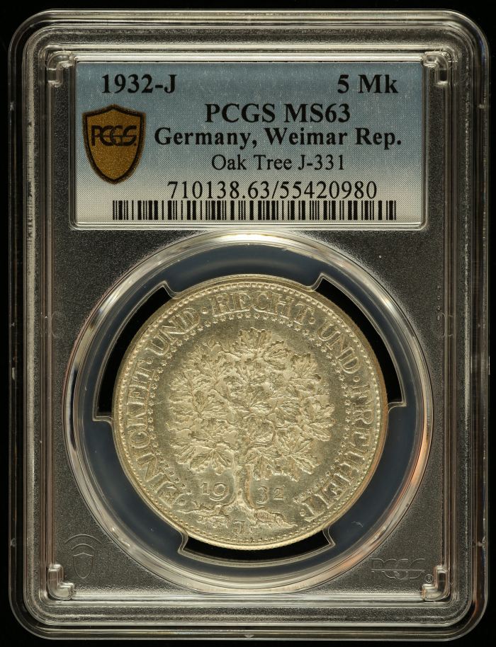 Germany 5 Mark 1932 J PCGS MS63 J-331 0144588Germany 5 Mark 1932 J PCGS MS63 J-331 0144588