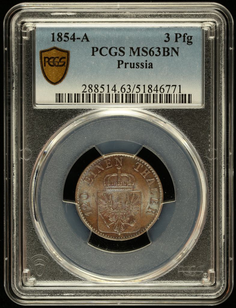Germany 3 Pfenning 1854 A PCGS MS63BN 0144593