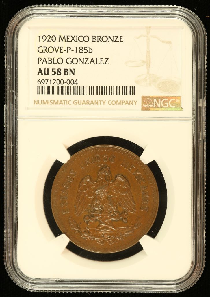 Medals & Tokens Pablo Gonzalez Bronze Medal 1920 Grove-P-185b NGC AU58BN 0144459