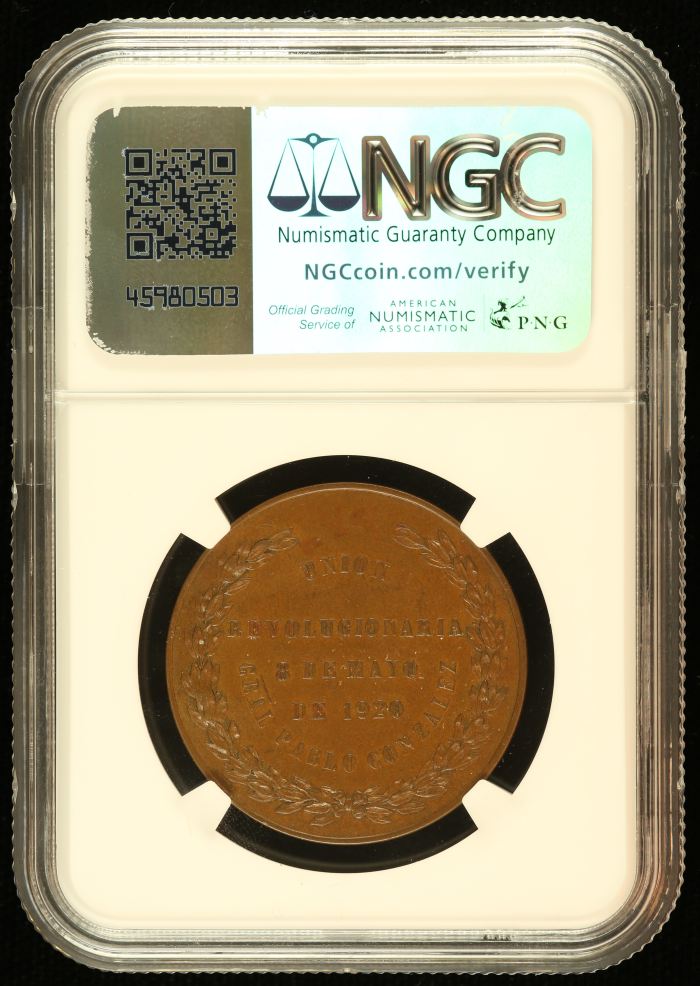 Medals & Tokens Pablo Gonzalez Bronze Medal 1920 Grove-P-185b NGC AU58BN 0144459