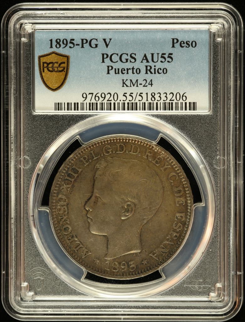 Puerto Rico Peso 1895 Pg V PCGS AU55 KM-24 0144577