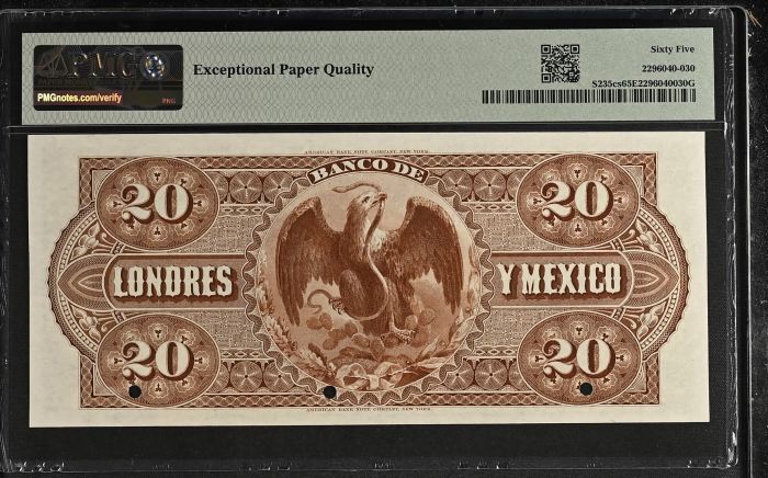 Bancos 20 Pesos ND Distrito Federal M273s PMG Gem UNC65 EPQ f_35404