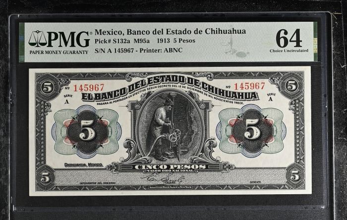 Bancos 5 Pesos 1913 Chihuahua M95a PMG Ch UNC64 f_35403