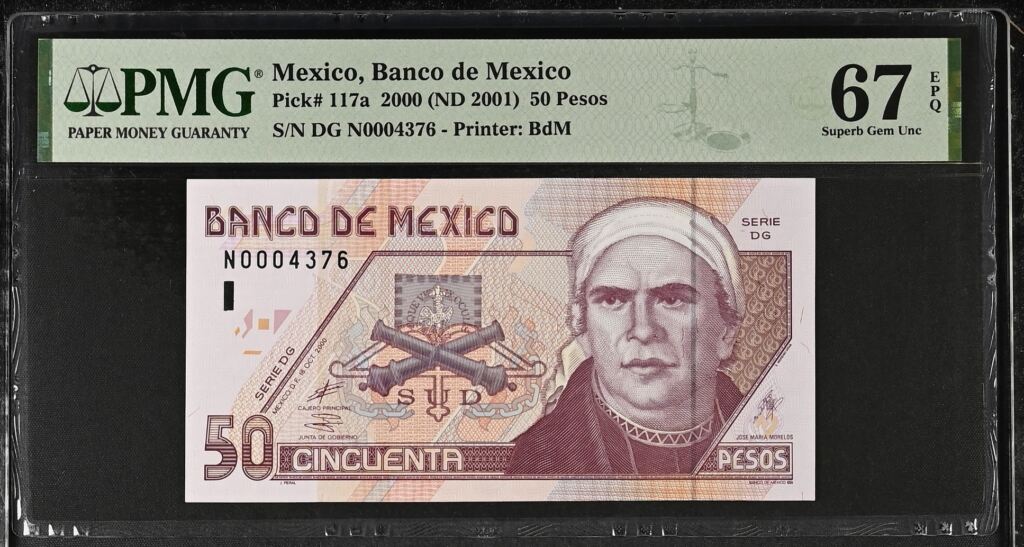 Banco De Mexico 50 Pesos 2000 Pick #117a PMG Superb Gem UNC67 EPQ f_35398Property of World Numismatics