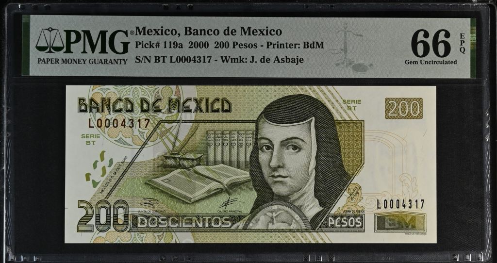 Banco De Mexico 200 Pesos 2000 Pick #119a PMG Gem UNC66 EPQ f_35399