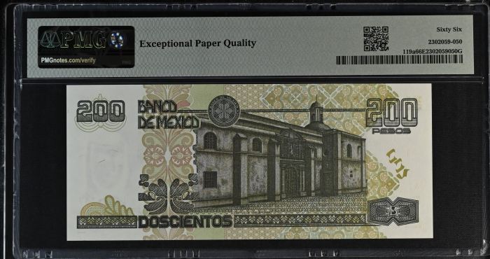 Banco De Mexico 200 Pesos 2000 Pick #119a PMG Gem UNC66 EPQ f_35399