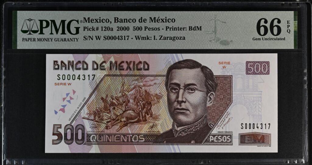 Banco De Mexico 500 Pesos 2000 Pick #120a PMG Gem UNC66 EPQ f_35400Property of World Numismatics