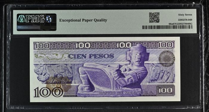 Banco De Mexico 100 Pesos 1974 Pick #66a PMG Superb Gem UNC67 EPQ f_35389