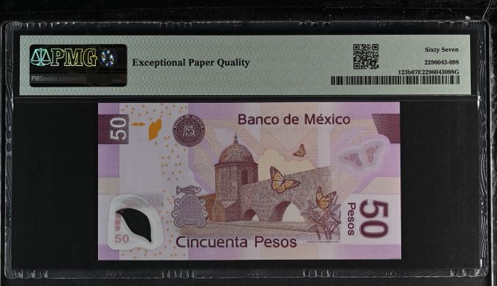 Banco De Mexico 50 Pesos 2005 Pick #123b PMG Superb Gem UNC67 EPQ f_35402