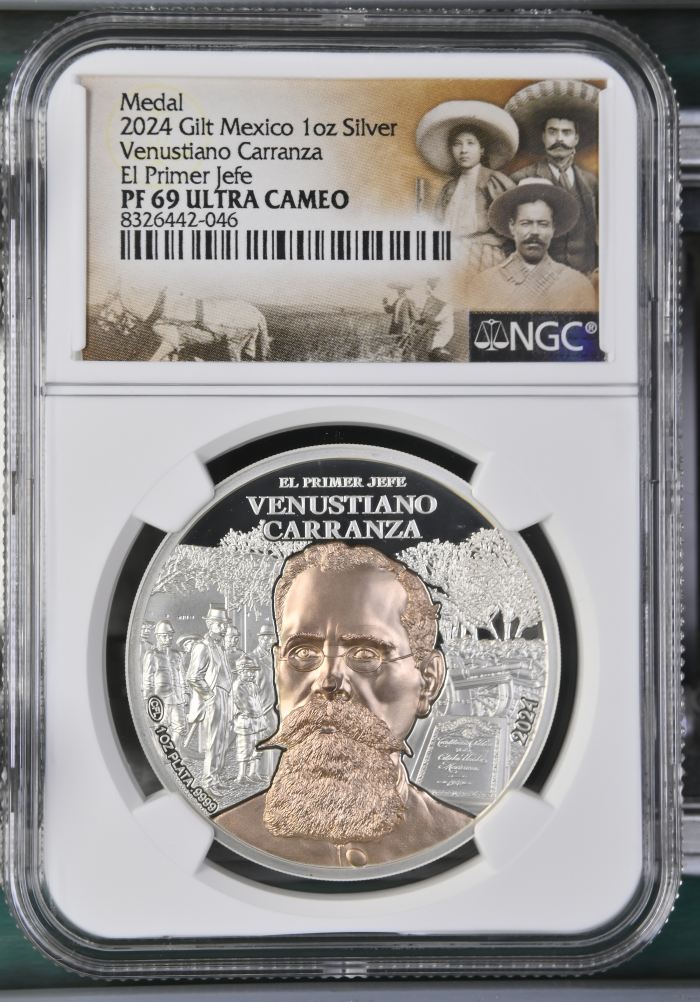 Medals & Tokens Venustiano Carranza 1oz Silver Medal 2024 NGC PF69 Ultra Cameo 0144672Medals & Tokens Venustiano Carranza 1oz Silver Medal 2024 NGC PF69 Ultra Cameo 0144672