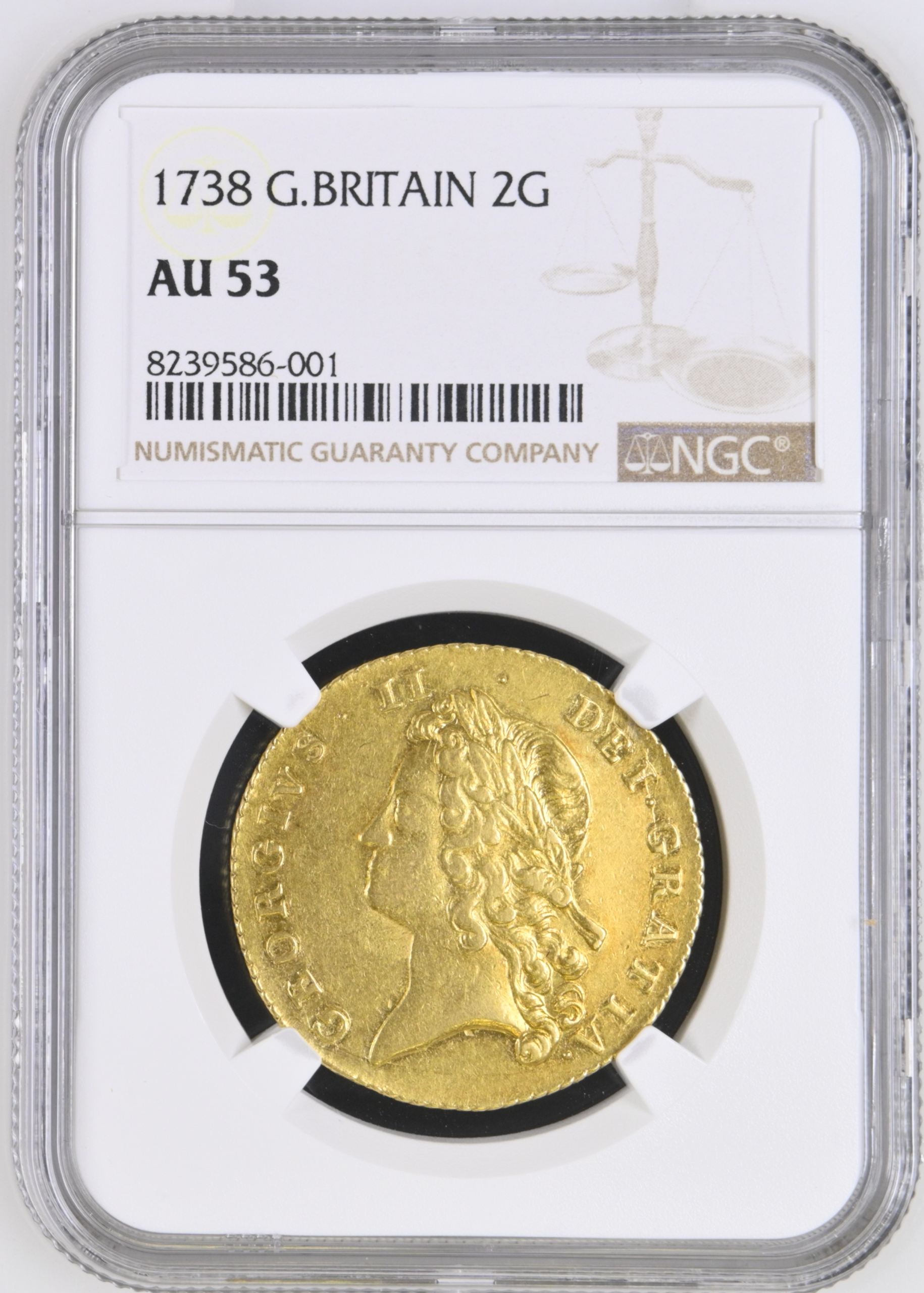 UK (Great Britain) 2 Guineas 1738 NGC AU53 0144675