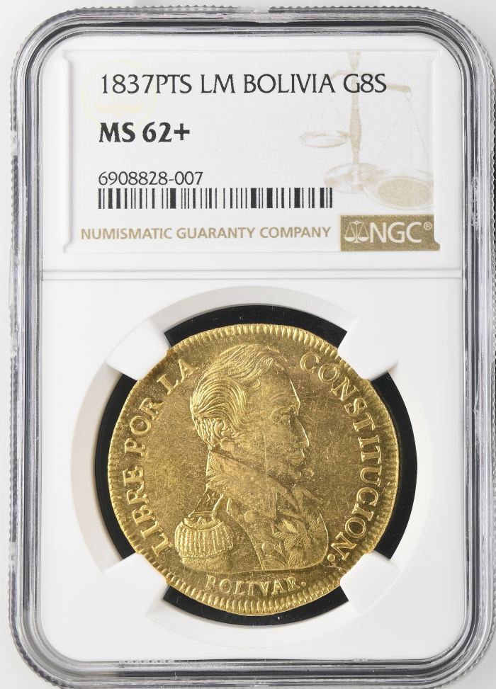 Bolivia 8 Sols 1837 Pts LM NGC MS62+ 0144682Bolivia 8 Sols 1837 Pts LM NGC MS62+ 0144682