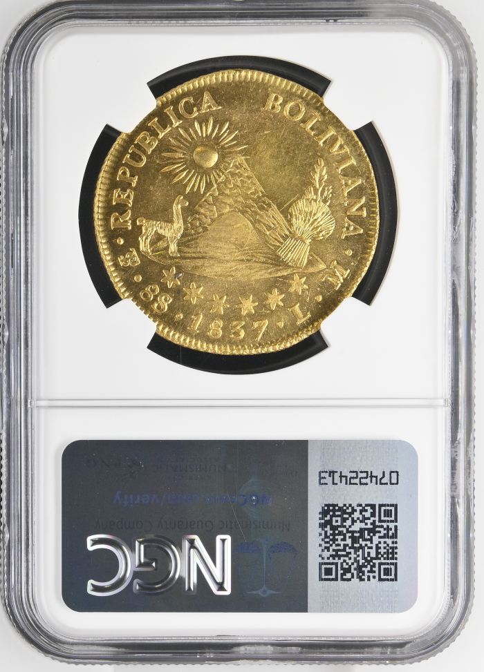 Bolivia 8 Sols 1837 Pts LM NGC MS62+ 0144682Bolivia 8 Sols 1837 Pts LM NGC MS62+ 0144682 - Image 2