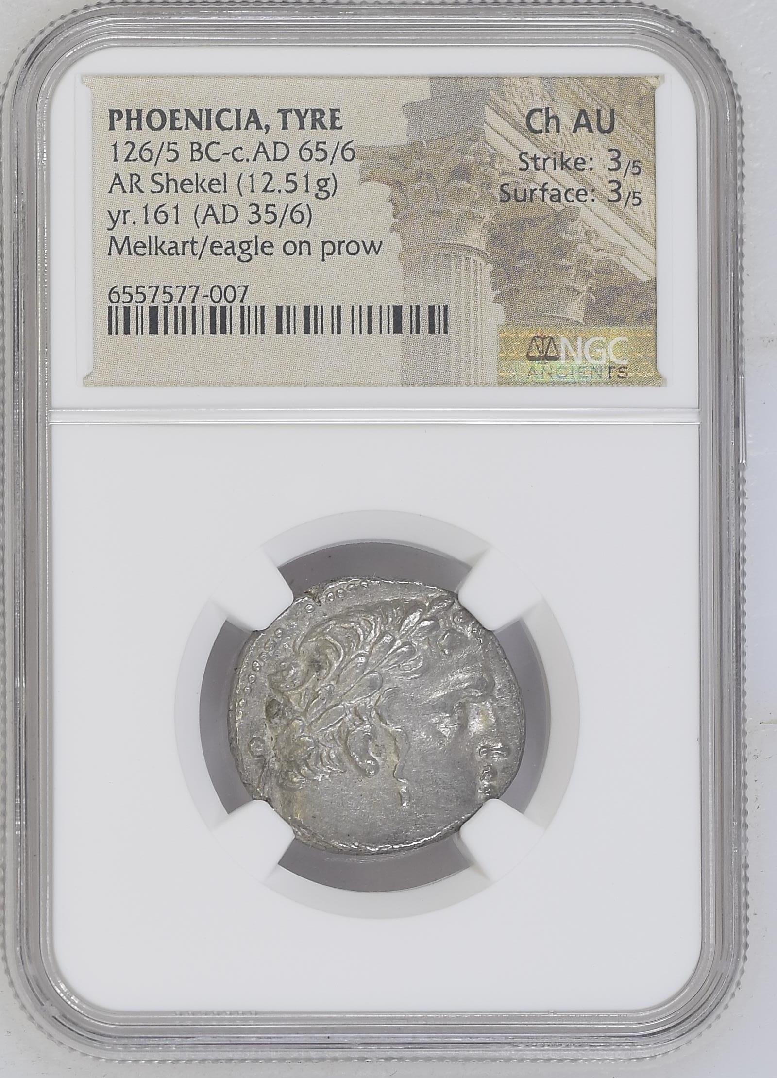 Phoenicia Tyre 4th Century BC 126/5 BC - 65/6 AD AR Shekel NGC Ch AU 0144687