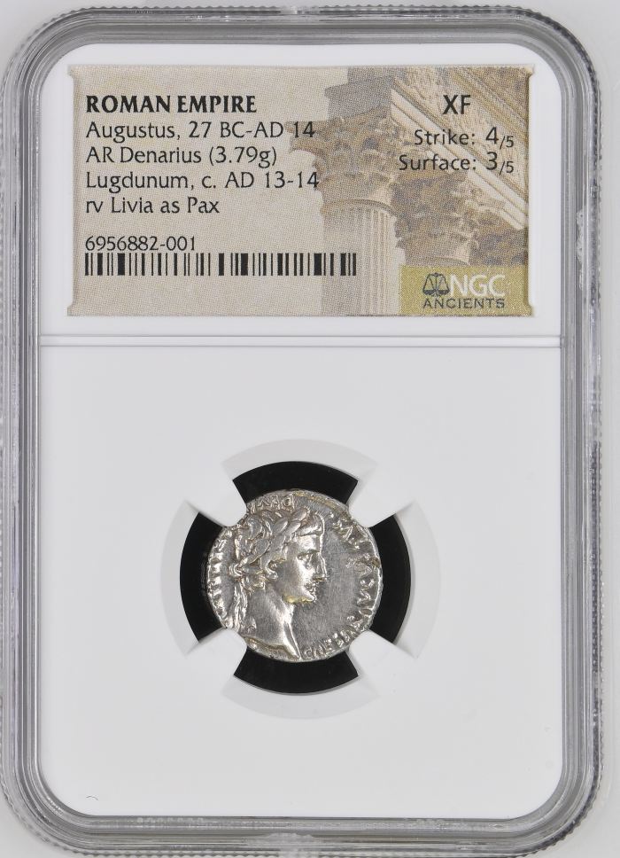 Roman Imperial Augustus 27 BC - 14 AD AR Denarius NGC XF 0144692Roman Imperial Augustus 27 BC - 14 AD AR Denarius NGC XF 0144692