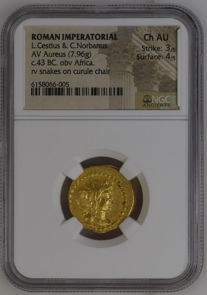 Roman Imperatorial L.Cestius & C.Norbanus AV Aureus NGC Ch AU 0144695