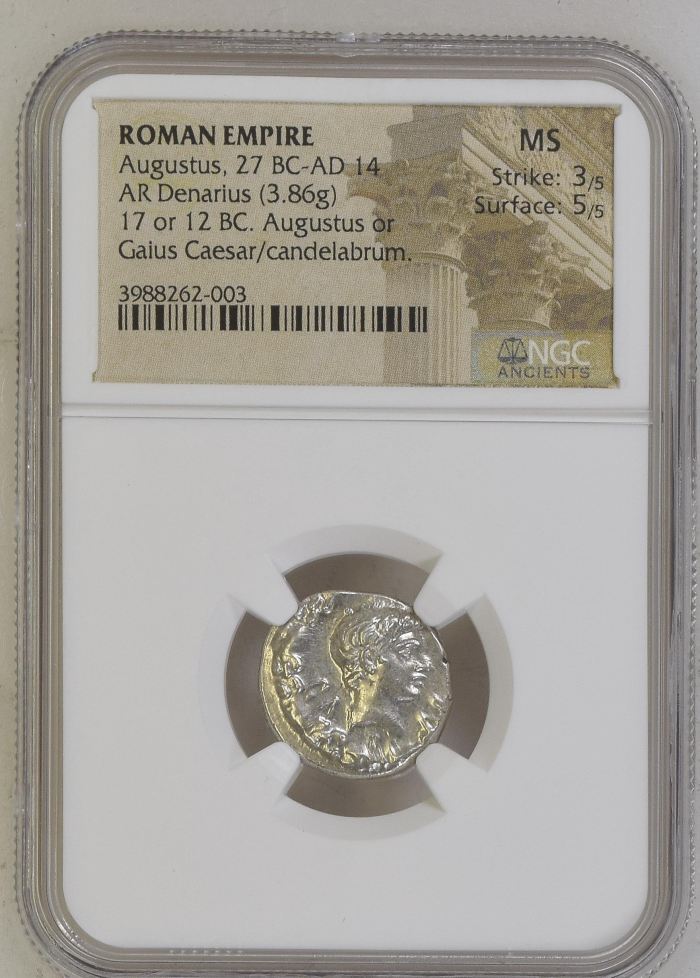 Roman Imperial Augustus 27 BC - 14 AD AR Denarius NGC MS 0144697Roman Imperial Augustus 27 BC - 14 AD AR Denarius NGC MS 0144697