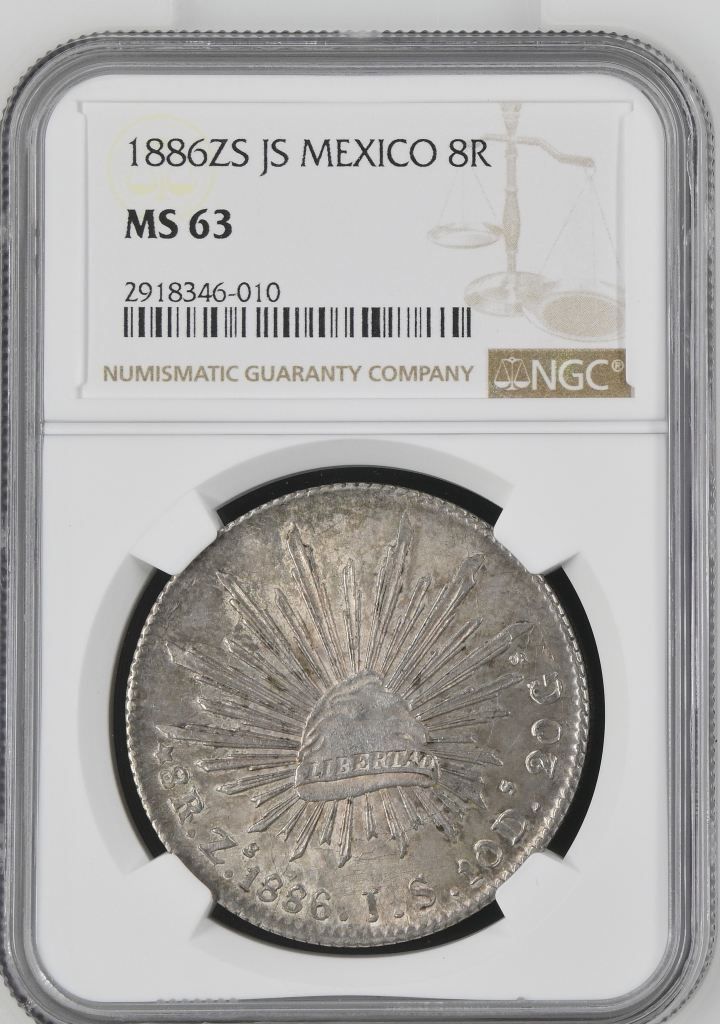 Zacatecas 8 Reales 1886 Zs JS NGC MS63 0144709