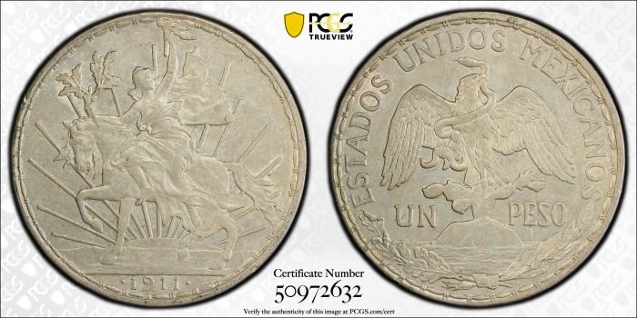 Modern Silver & Minors Peso 1911 PCGS AU58 0144713Modern Silver & Minors Peso 1911 PCGS AU58 0144713 - Image 3