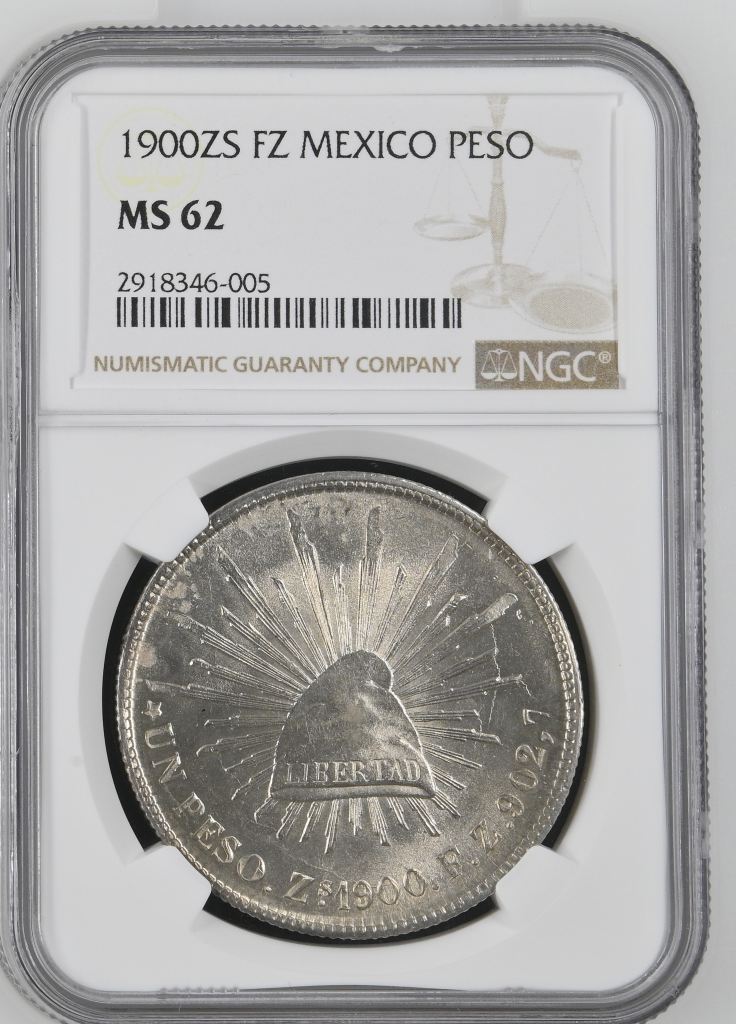 Republic Silver & Minors Peso 1900 Zs FZ NGC MS62 0144715