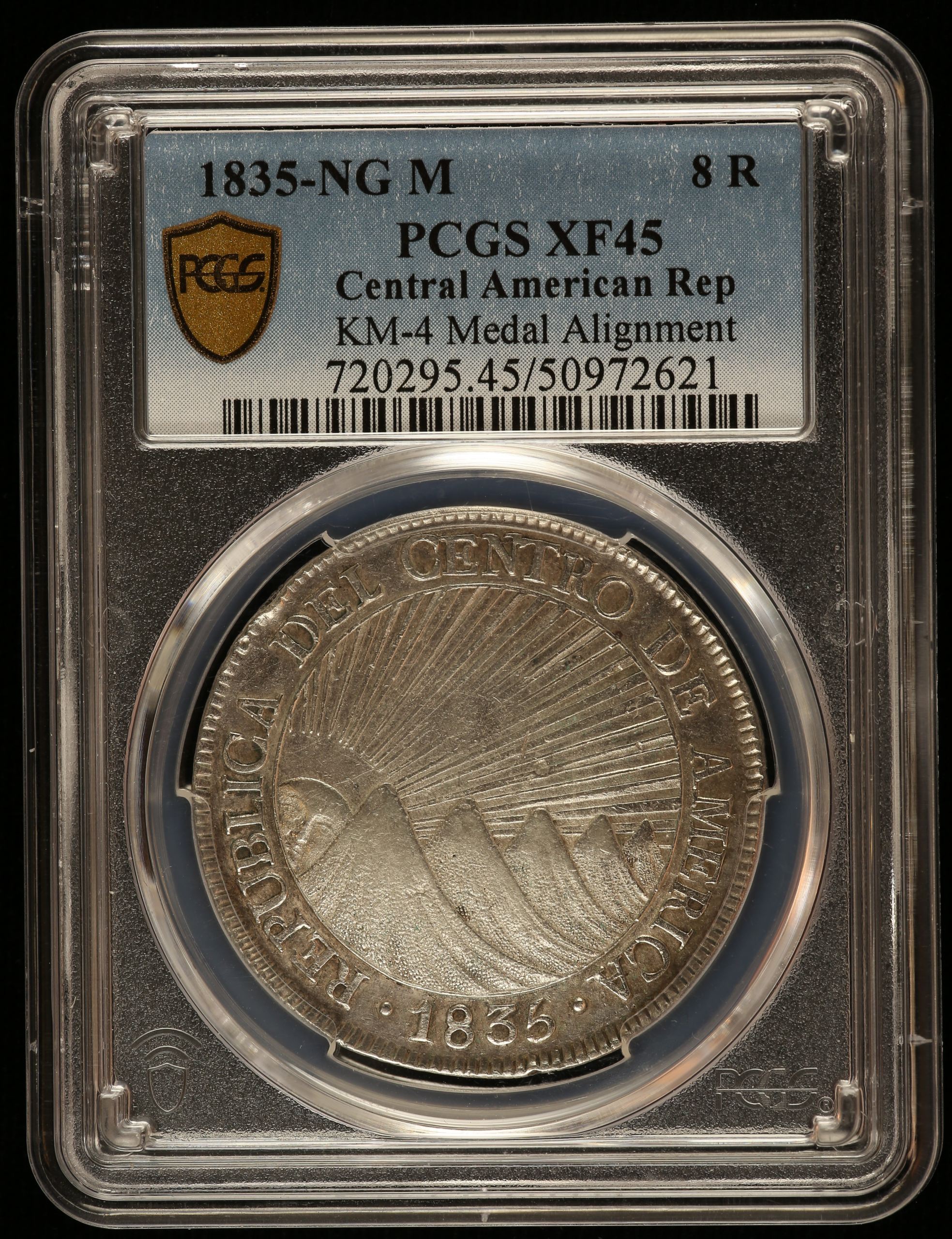 Central American Republic 8 Reales 1835 Ng M KM-4 PCGS XF45 0144717