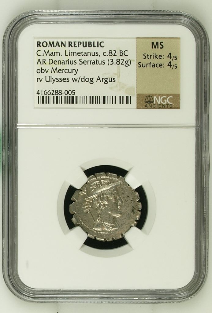 Roman Republic C.Mam.Limetanus c.82 BC AR Denarius Serratus NGC MS 0144740