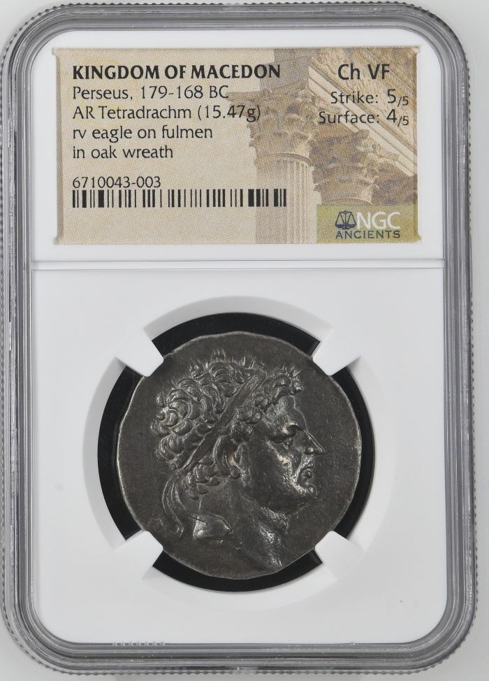 Macedonian Kings Perseus 179-168 BC AR Tetradrachm NGC Ch VF 0144746Macedonian Kings Perseus 179-168 BC AR Tetradrachm NGC Ch VF 0144746