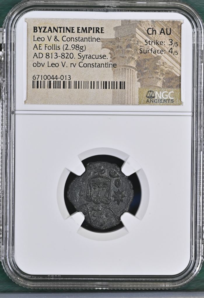 Byzantine Leo V & Constantine AE Follis NGC Ch AU 0144761Byzantine Leo V & Constantine AE Follis NGC Ch AU 0144761