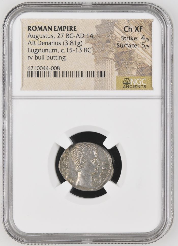 Roman Imperial Augustus 27 BC - 14 AD AR Denarius NGC Ch XF 0144763Roman Imperial Augustus 27 BC - 14 AD AR Denarius NGC Ch XF 0144763