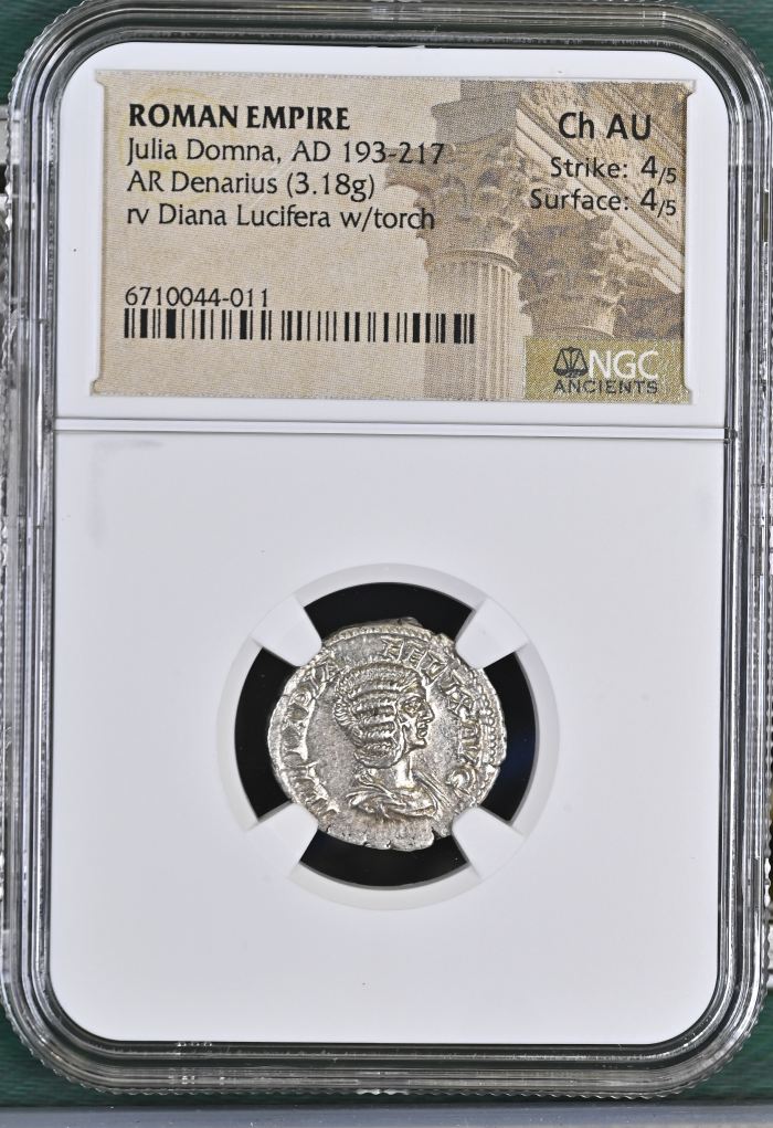 Roman Imperial Julia Domna 193-217 AD AR Denarius NGC Ch AU 0144766Roman Imperial Julia Domna 193-217 AD AR Denarius NGC Ch AU 0144766