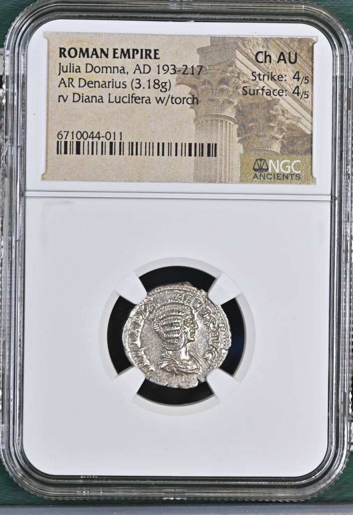 Roman Imperial Julia Domna 193-217 AD AR Denarius NGC Ch AU 0144766