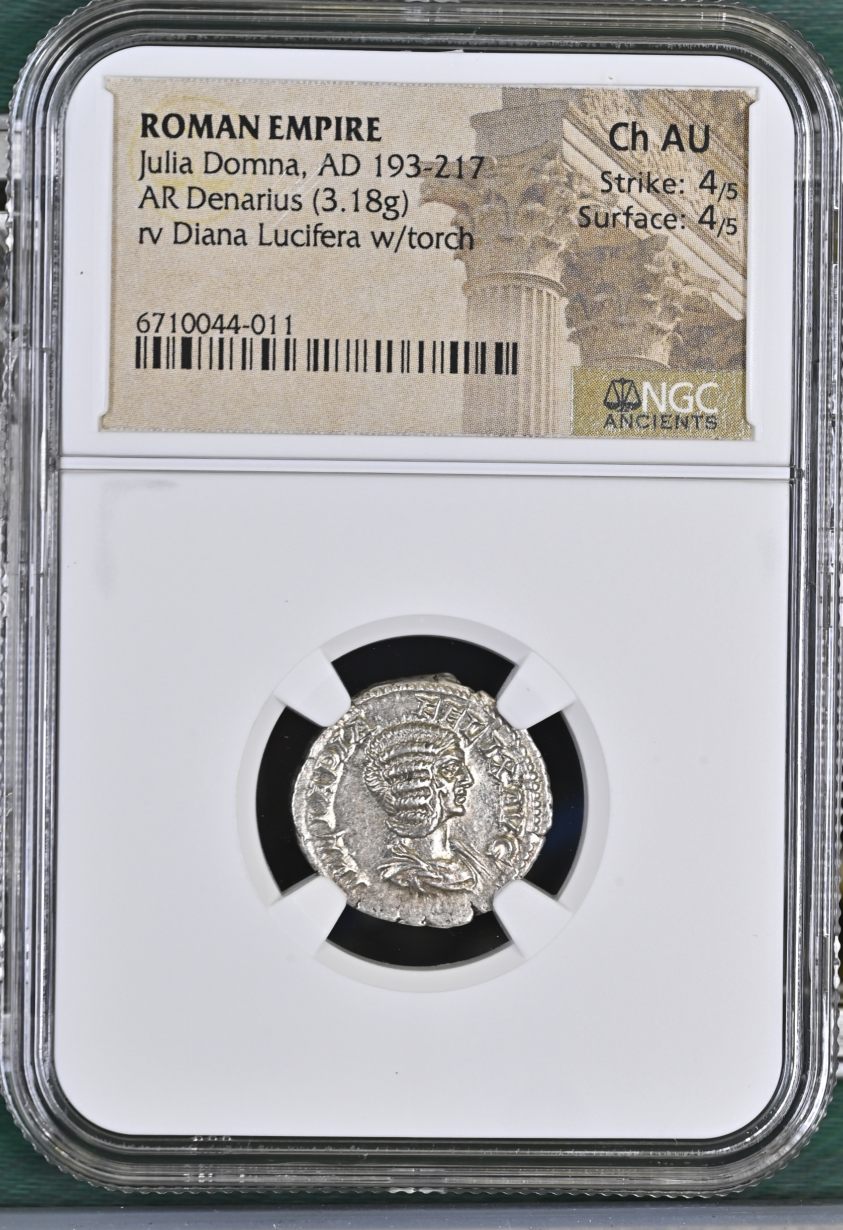 Roman Imperial Julia Domna 193-217 AD AR Denarius NGC Ch AU 0144766