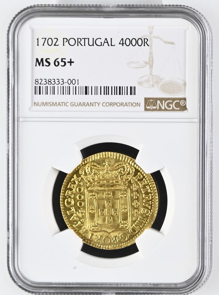 Portugal 4,000 Reis 1702 NGC MS65+ 0144782Portugal 4,000 Reis 1702 NGC MS65+ 0144782