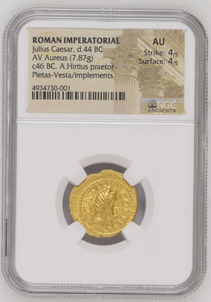 Roman Imperatorial Julius Caesar d.44 BC AV Aureus NGC AU 0144784Roman Imperatorial Julius Caesar d.44 BC AV Aureus NGC AU 0144784