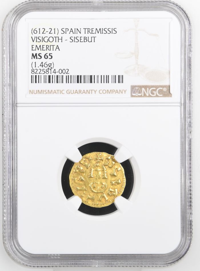 Spain Tremissis (612-21) Visigoth - Sisebut Emerita NGC MS65 0144786Spain Tremissis (612-21) Visigoth - Sisebut Emerita NGC MS65 0144786