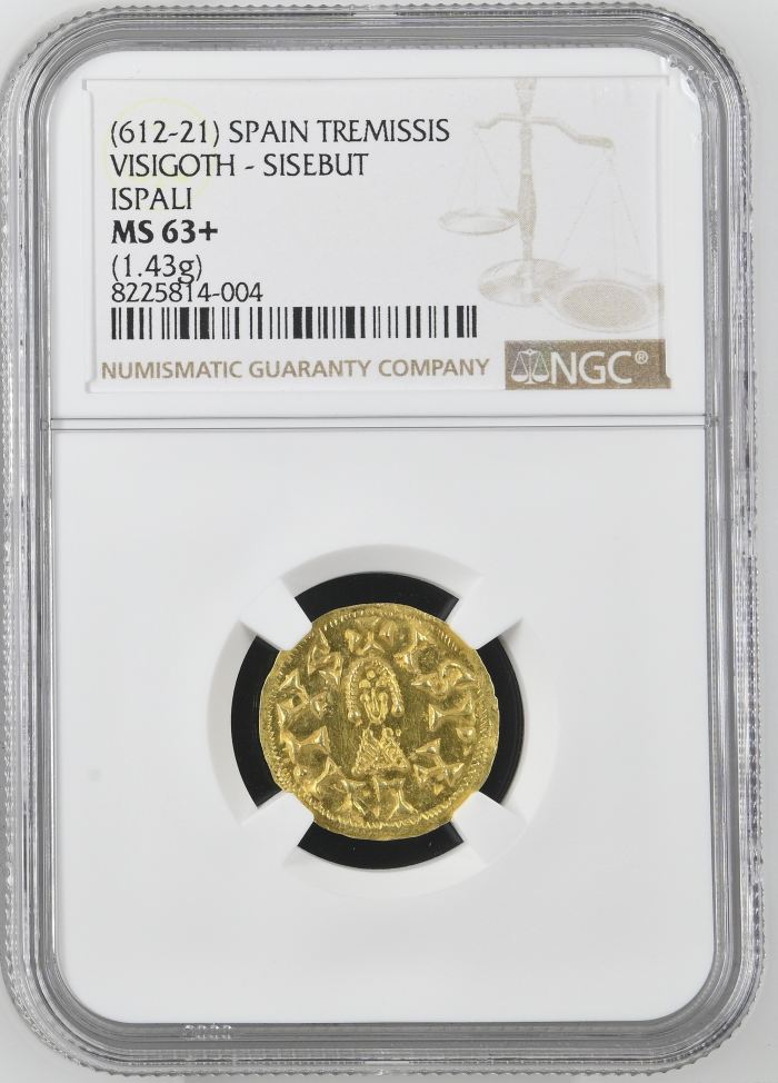 Spain Tremissis (612-21) Visigoth - Sisebut Ispali NGC MS63+ 0144787Spain Tremissis (612-21) Visigoth - Sisebut Ispali NGC MS63+ 0144787