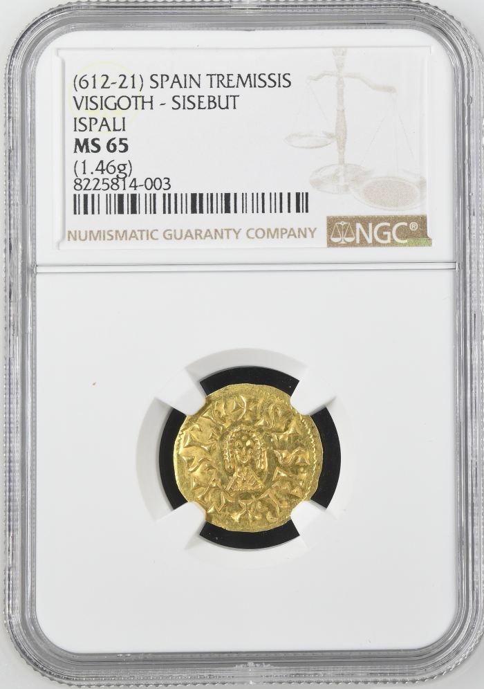 Spain Tremissis (612-21) Visigoth - Sisebut Ispali NGC MS65 0144788Spain Tremissis (612-21) Visigoth - Sisebut Ispali NGC MS65 0144788