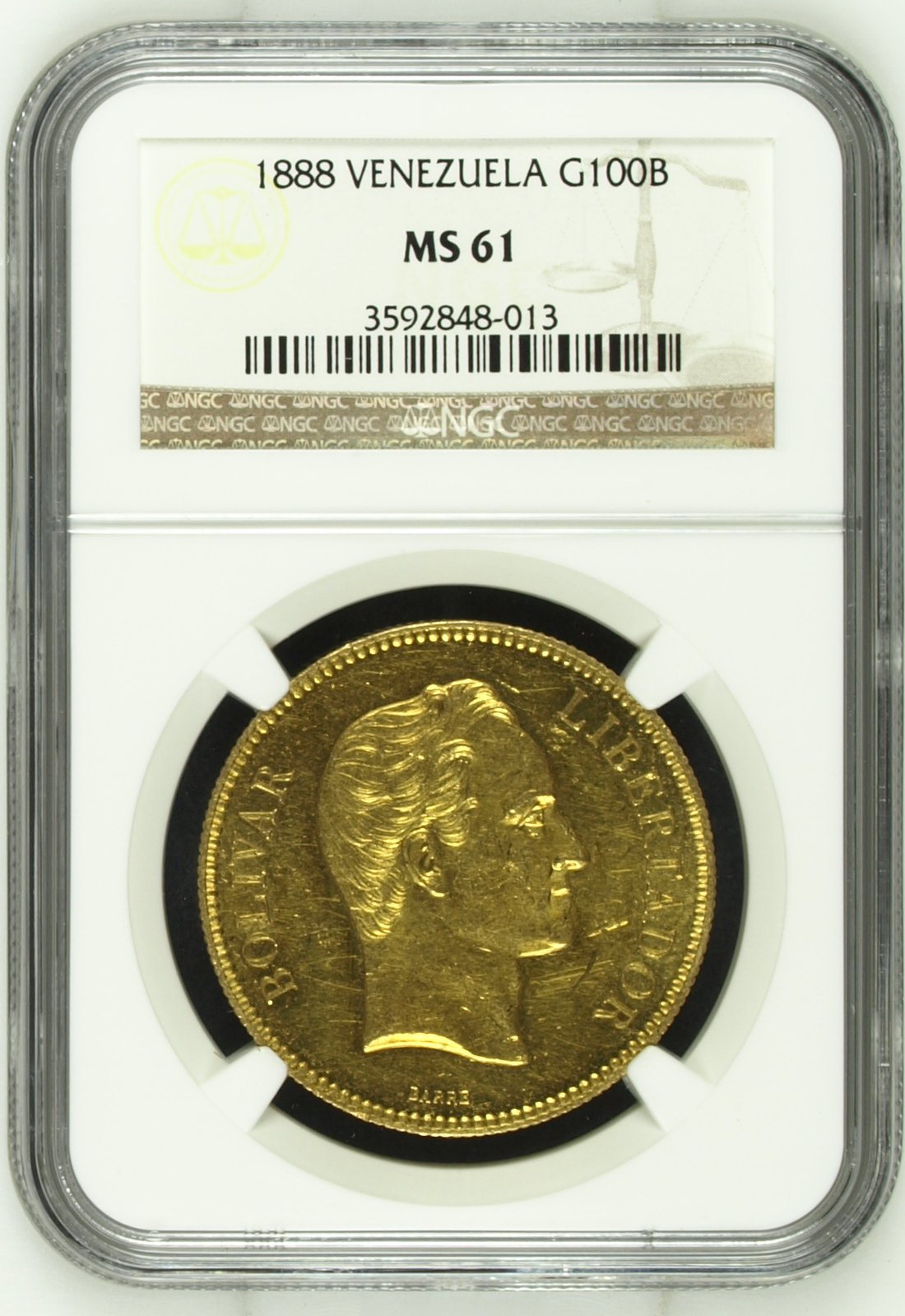 Venezuela 100 Bolivares 1888 NGC MS61 0144800