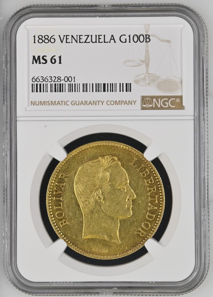 Venezuela 100 Bolivares 1886 NGC MS61 0144801Venezuela 100 Bolivares 1886 NGC MS61 0144801
