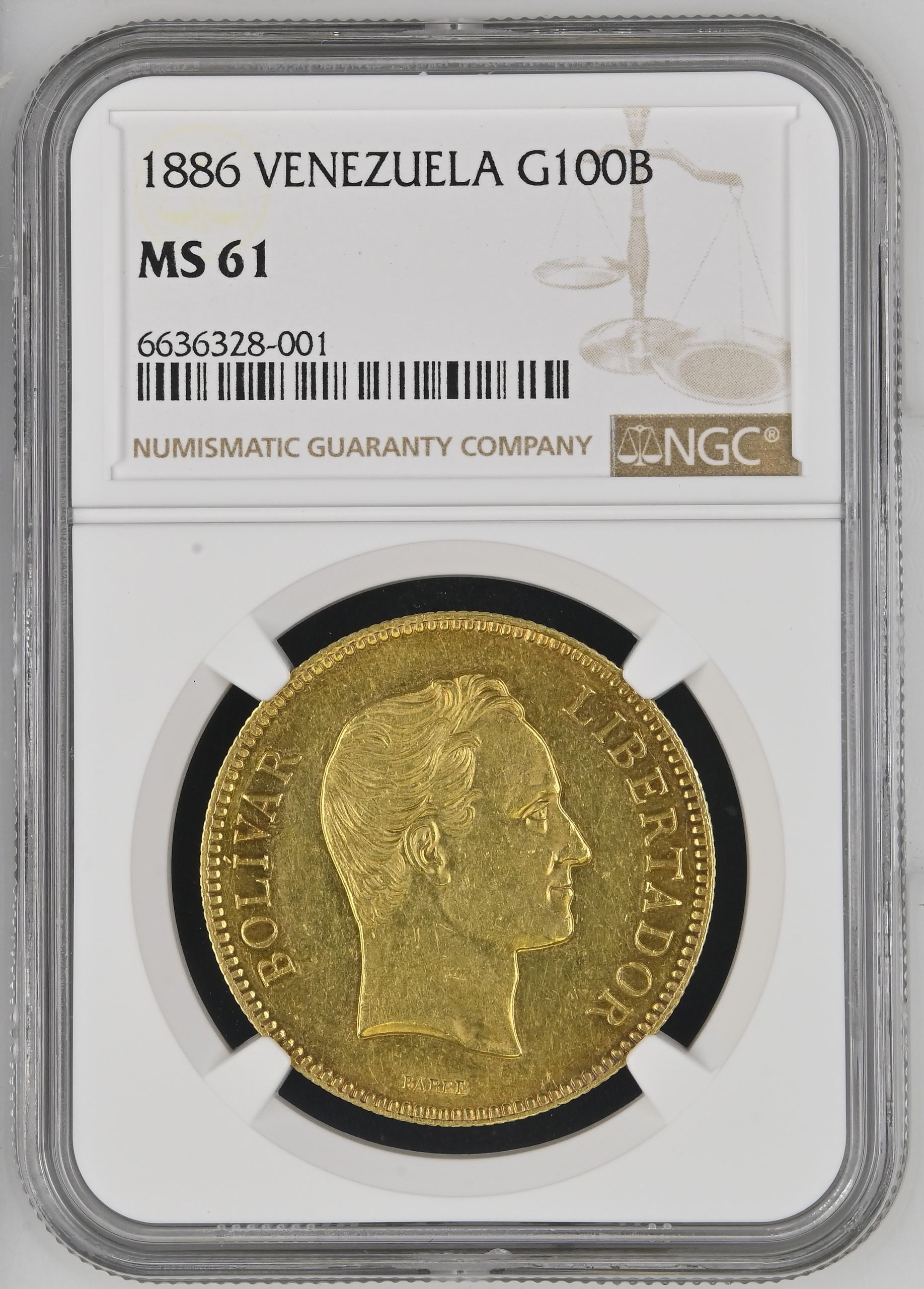 Venezuela 100 Bolivares 1886 NGC MS61 0144801