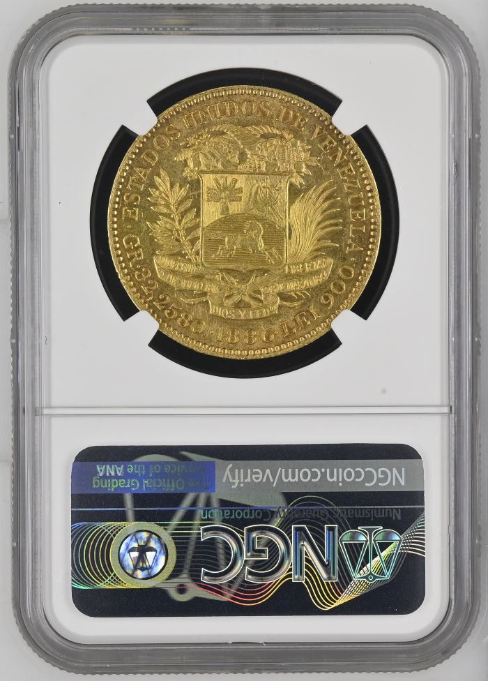 Venezuela 100 Bolivares 1886 NGC MS61 0144801Venezuela 100 Bolivares 1886 NGC MS61 0144801 - Image 2
