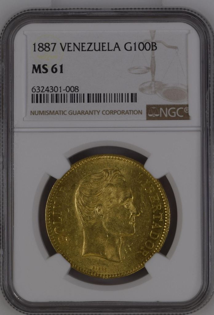 Venezuela 100 Bolivares 1887 NGC MS61 0144802