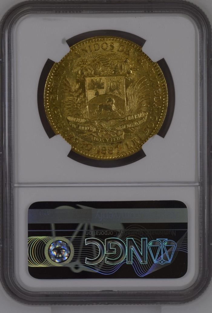 Venezuela 100 Bolivares 1887 NGC MS61 0144802Venezuela 100 Bolivares 1887 NGC MS61 0144802 - Image 2