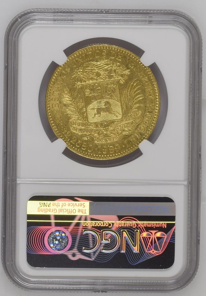 Venezuela 100 Bolivares 1889 NGC MS61 0144803Venezuela 100 Bolivares 1889 NGC MS61 0144803 - Image 2